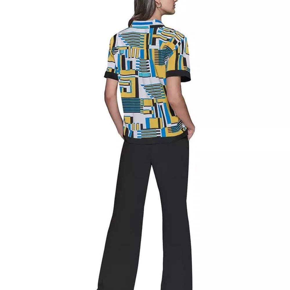 Karl Lagerfeld Women's Abstract-Print Button-Down Short-Sleeve Top - Picture 6 of 9